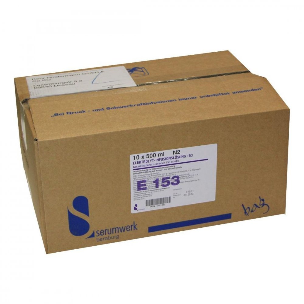 Das Produktfoto zeigt Elektrolyt Inf.-Lsg. 153 Pp-Btl. (10X500 ml) PZN 04101382