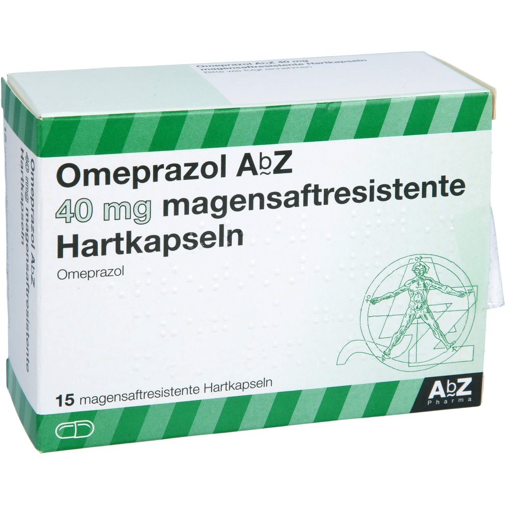 Das Produktfoto zeigt Omeprazol Abz 40 Mg Magensaftresistente Kapseln (15 stk) PZN 04102335