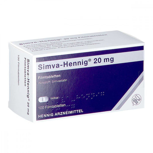 Das Produktfoto zeigt Simva-Hennig 20 Mg Filmtabletten (100 stk) PZN 04111943