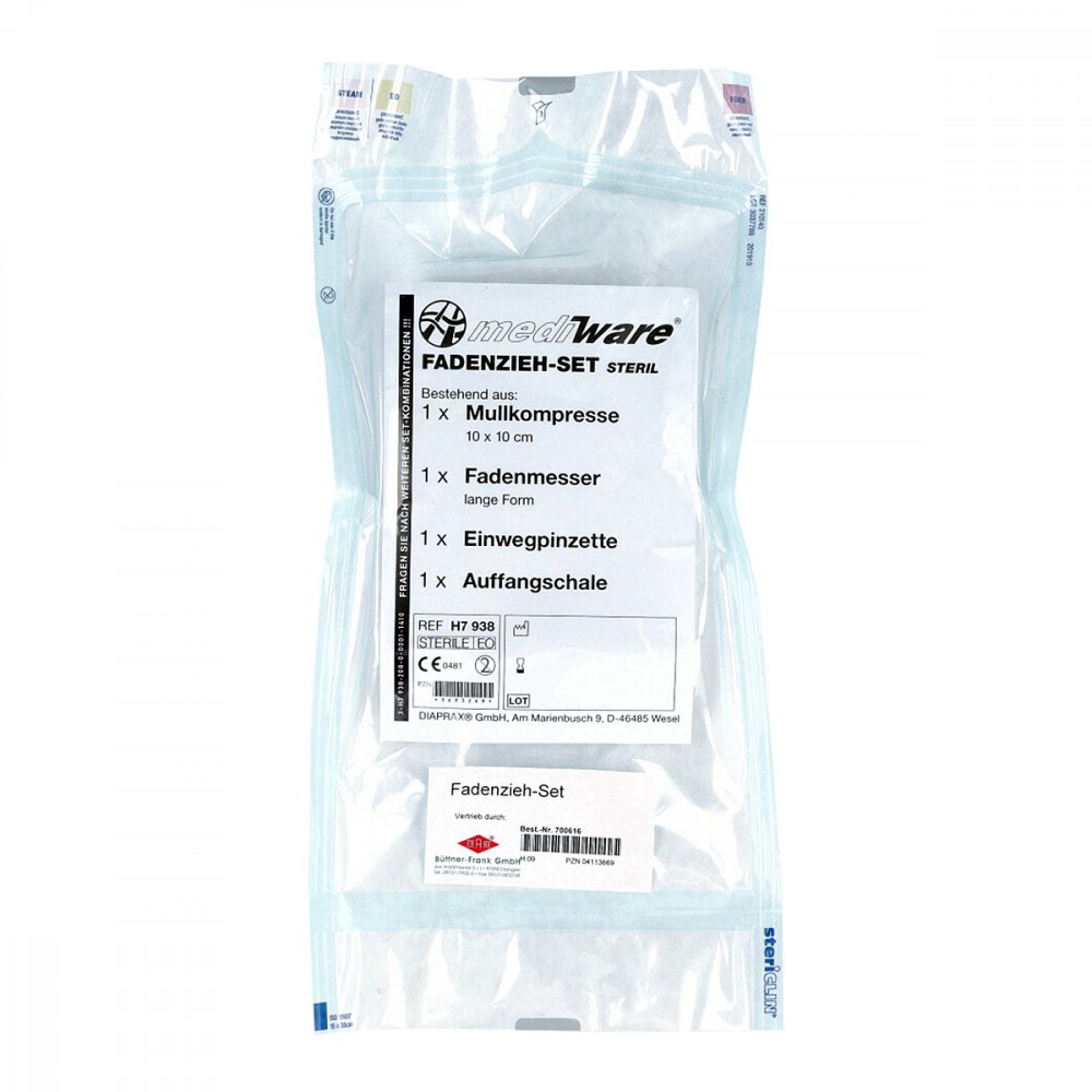 Fadenzieh Set Steril M.Trennmesser+Pinzette+Tupfer (1 stk)