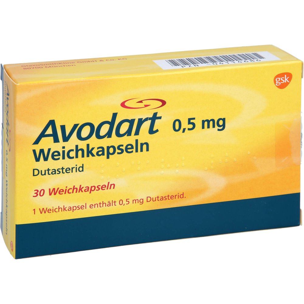 Das Produktfoto zeigt Avodart 0,5 Mg Weichkapseln (30 stk) PZN 04114686
