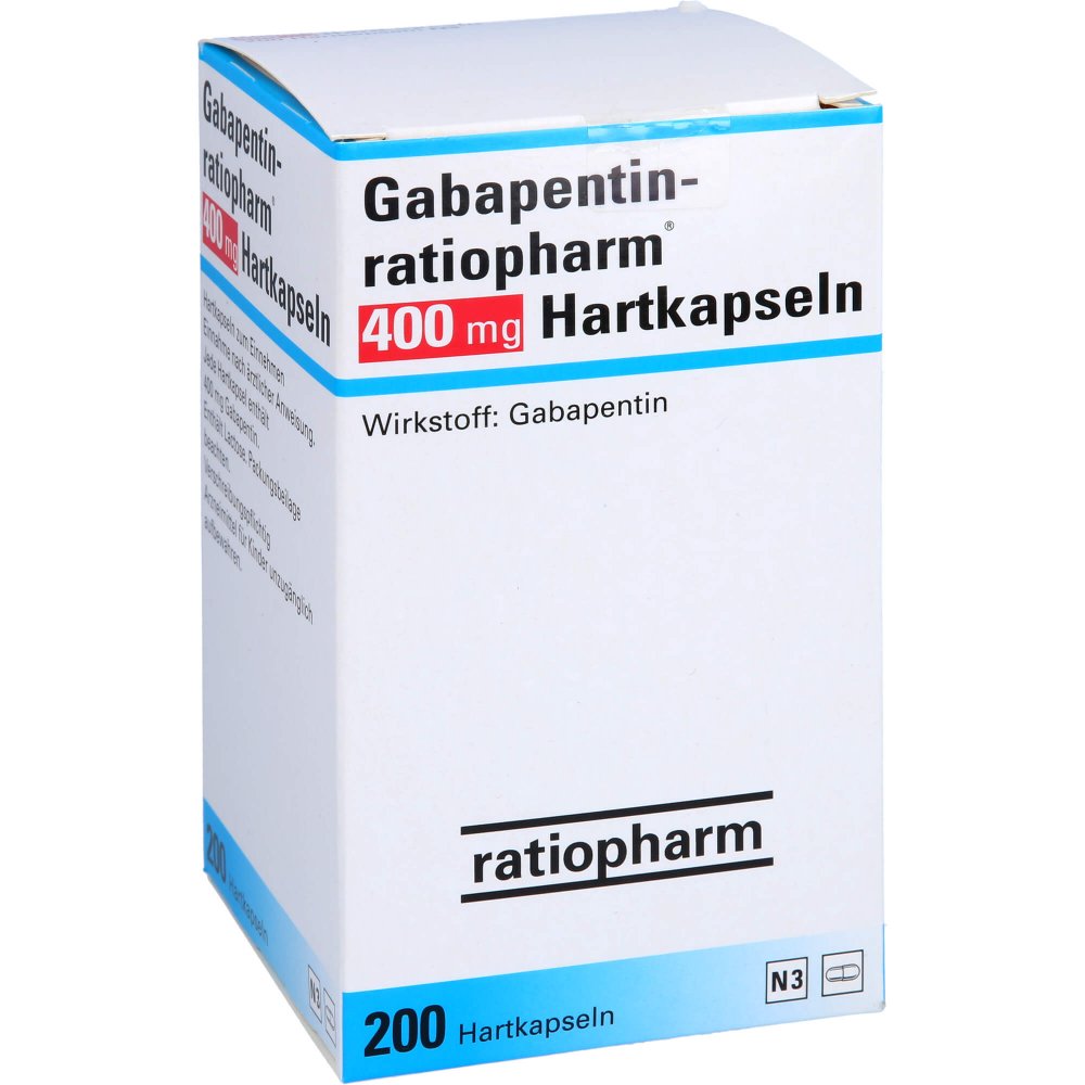 Das Produktfoto zeigt Gabapentin-Ratiopharm 400 Mg Hartkapseln (200 stk) PZN 04120066