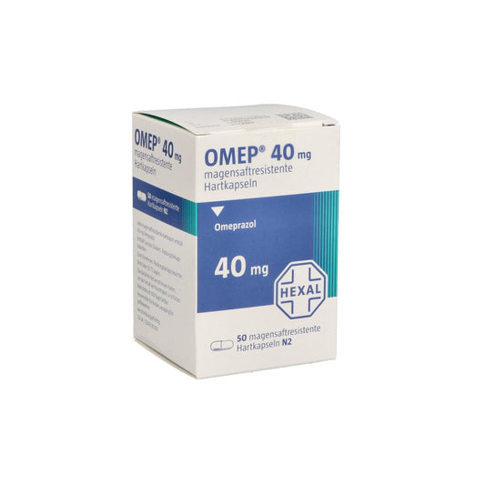 Das Produktfoto zeigt Omep 40 Mg Magensaftresistente Hartkapseln (50 stk) PZN 04127482