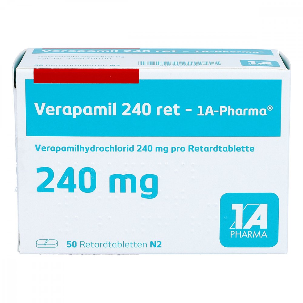 Das Produktfoto zeigt Verapamil 240 Retard-1a Pharma Tabl. (50 stk) PZN 04129535