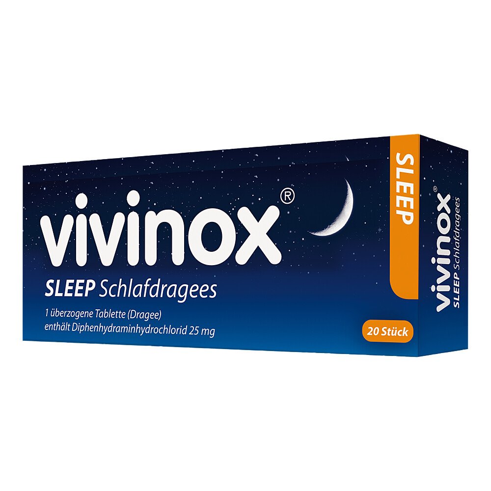 Das Produktfoto zeigt Vivinox Sleep Schlafdragees Überzogene Tab. (20 stk) PZN 04132483