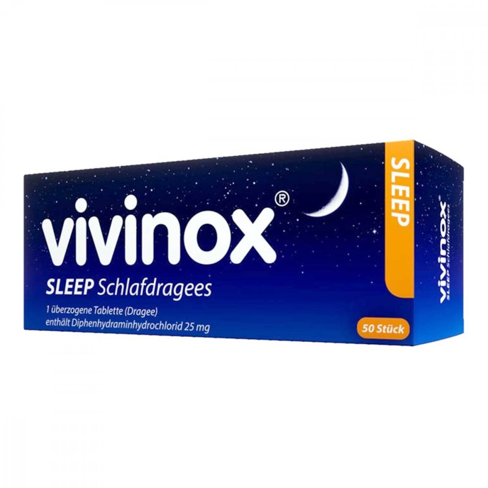 Das Produktfoto zeigt Vivinox Sleep Schlafdragees Überzogene Tab. (50 stk) PZN 04132508