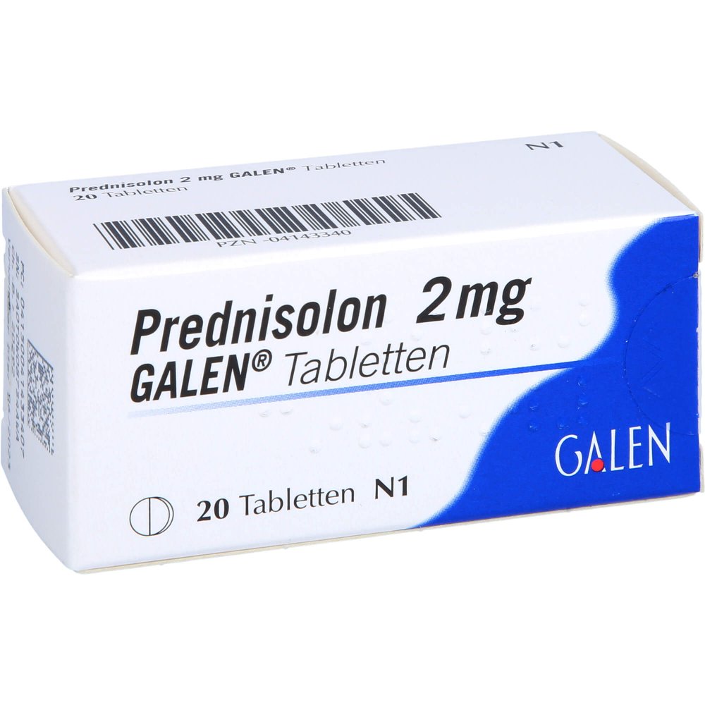 Das Produktfoto zeigt Prednisolon 2 Mg Galen Tabletten (20 stk) PZN 04143340