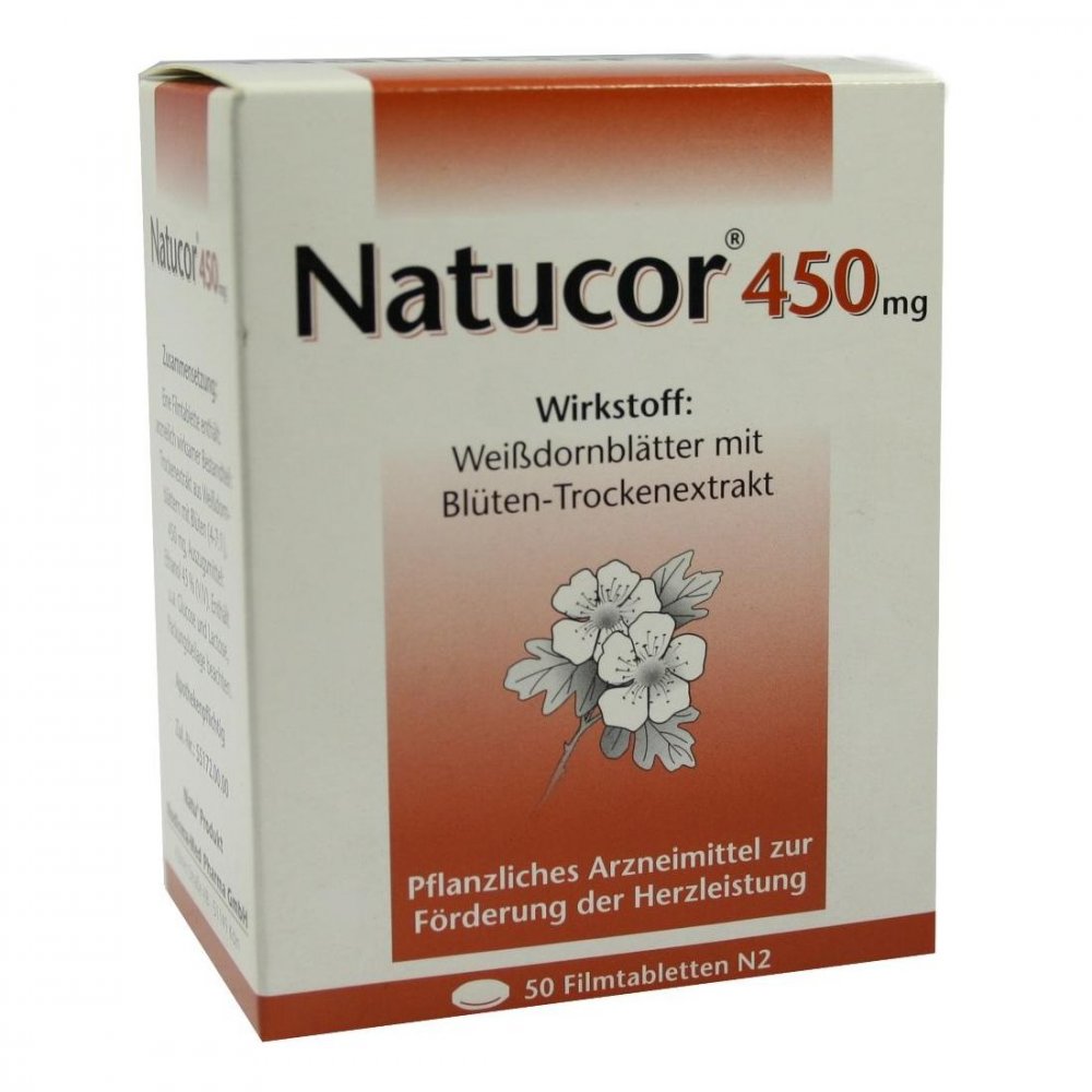 Das Produktfoto zeigt Natucor 450 Mg Filmtabletten (50 stk) PZN 04165270