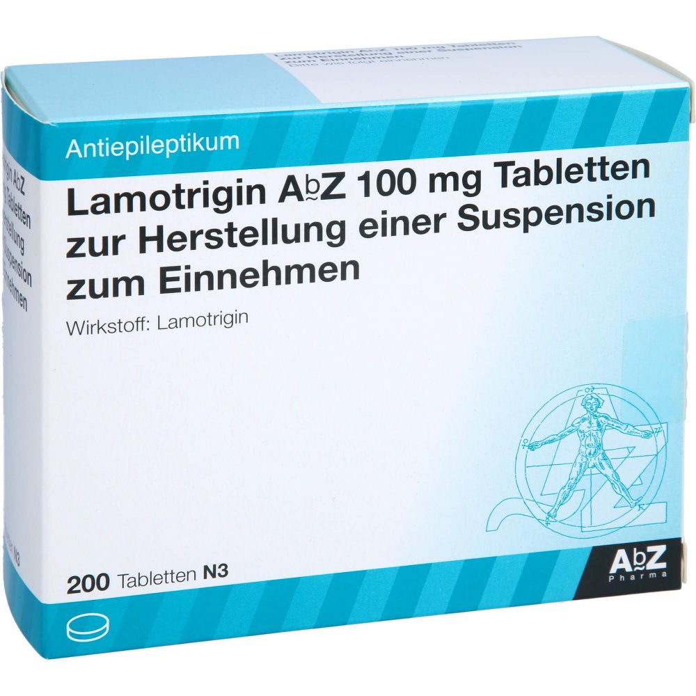 Das Produktfoto zeigt Lamotrigin Abz 100 Mg Tabl.Z.Herst.E.Susp.Z.Einn. (200 stk) PZN 04165956