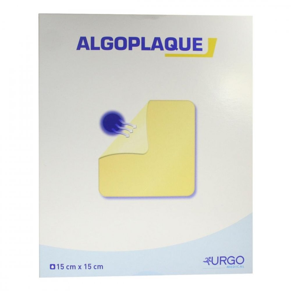 Das Produktfoto zeigt Algoplaque 15x15 Cm Flexib.Hydrokolloidverb. (5 stk) PZN 04170420