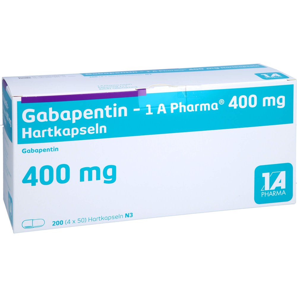 Das Produktfoto zeigt Gabapentin-1a Pharma 400 Mg Hartkapseln (200 stk) PZN 04170710