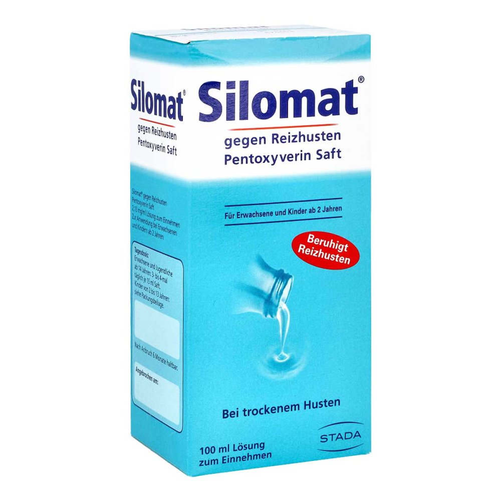 Das Produktfoto zeigt Silomat Gegen Reizhusten Pentoxyverin Saft (100 ml) PZN 04179059