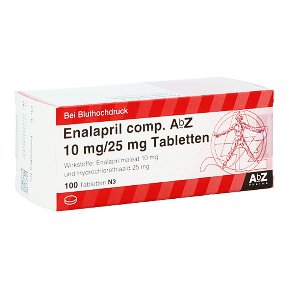 Das Produktfoto zeigt Enalapril Comp.Abz 10 Mg/25 Mg Tabletten (100 stk) PZN 04182765