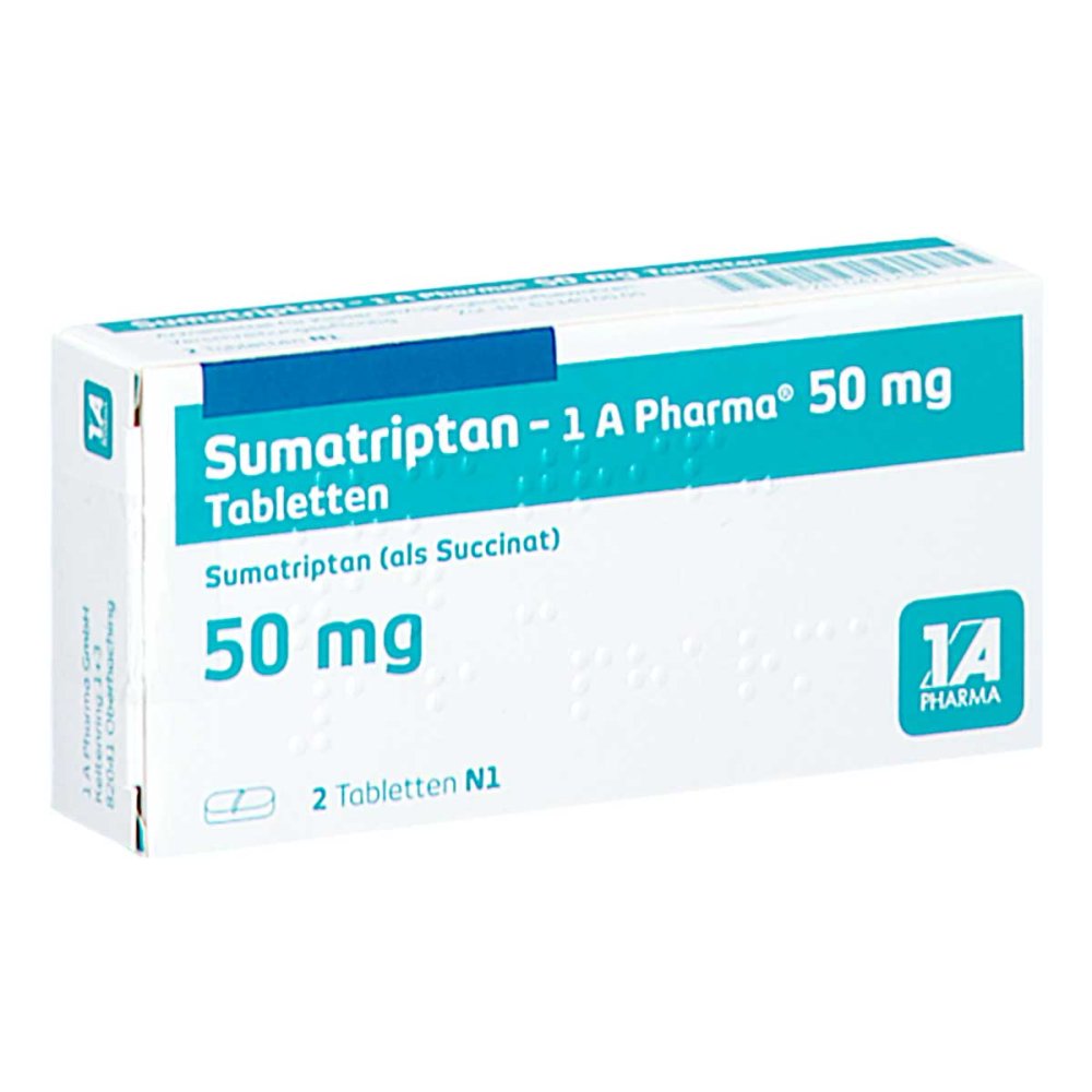 Das Produktfoto zeigt Sumatriptan-1a Pharma 50 Mg Tabletten (2 stk) PZN 04212584