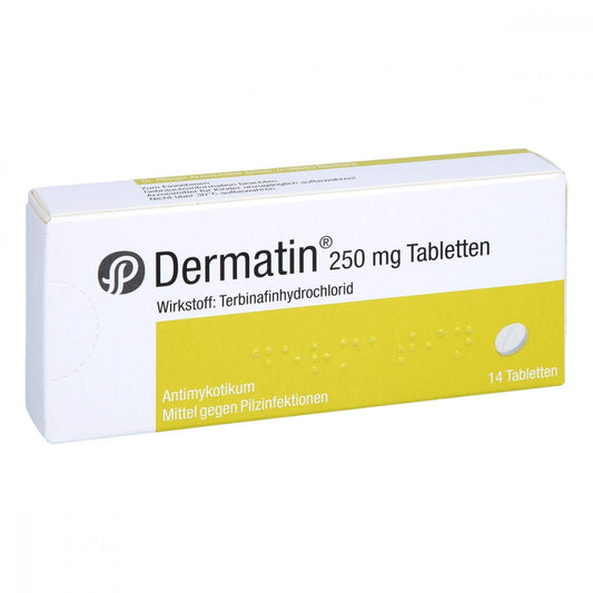 Das Produktfoto zeigt Dermatin 250 Mg Tabletten (14 stk) PZN 04218405