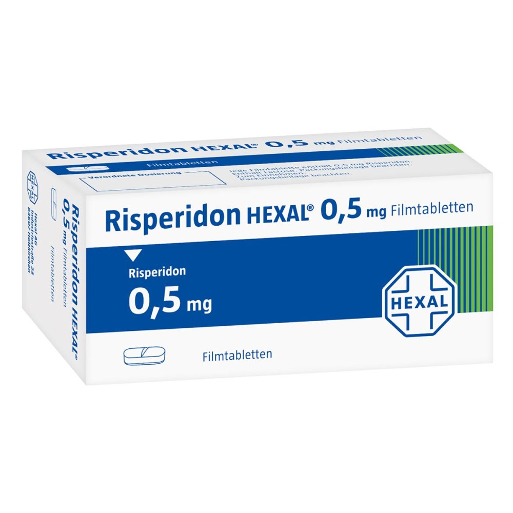 Das Produktfoto zeigt Risperidon Hexal 0,5 Mg Filmtabletten (50 stk) PZN 04230613