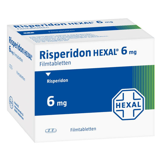 Das Produktfoto zeigt Risperidon Hexal 6 Mg Filmtabletten (100 stk) PZN 04230978