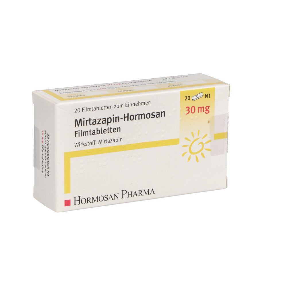 Das Produktfoto zeigt Mirtazapin Hormosan 30 Mg Filmtabletten (20 stk) PZN 04232196