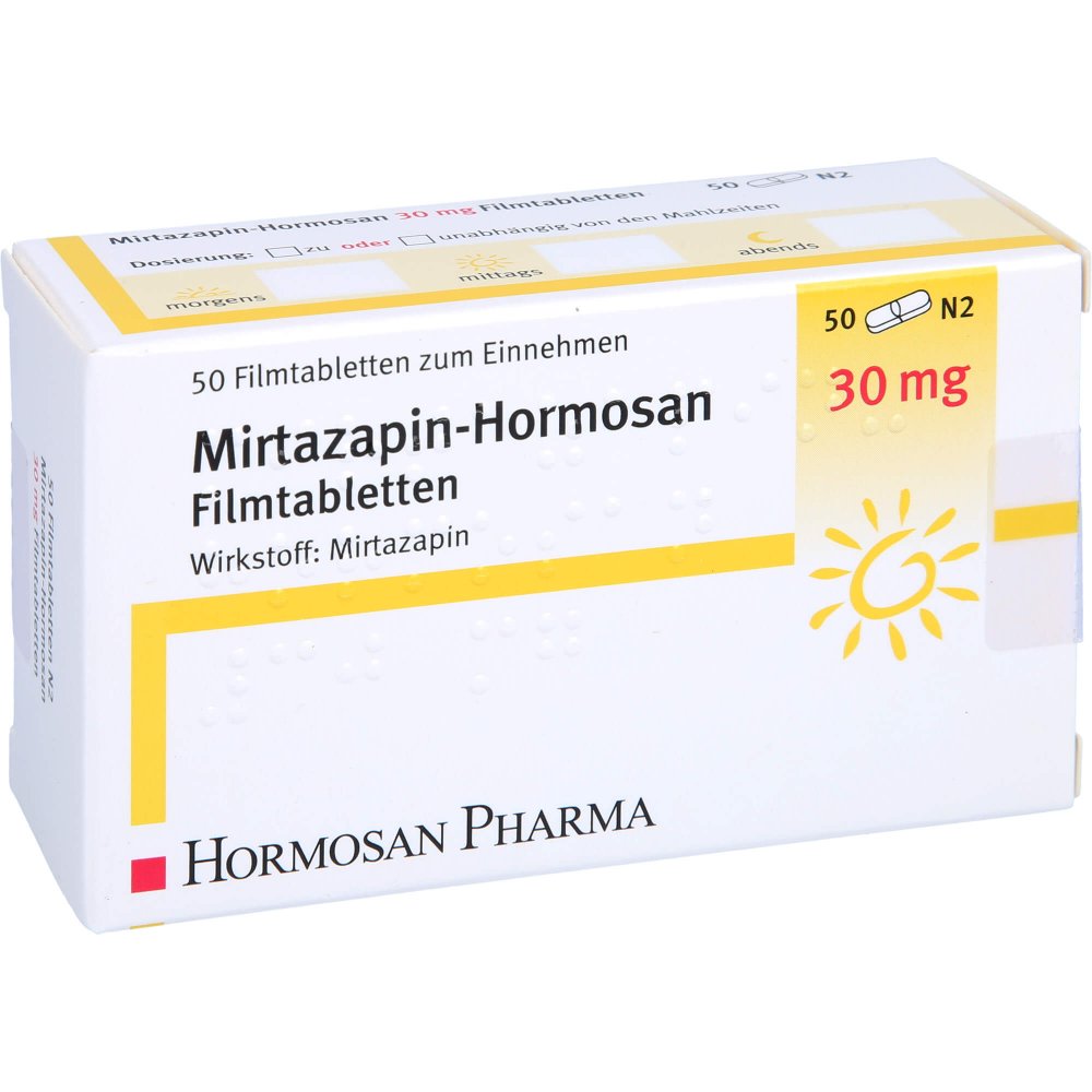Das Produktfoto zeigt Mirtazapin Hormosan 30 Mg Filmtabletten (50 stk) PZN 04232227