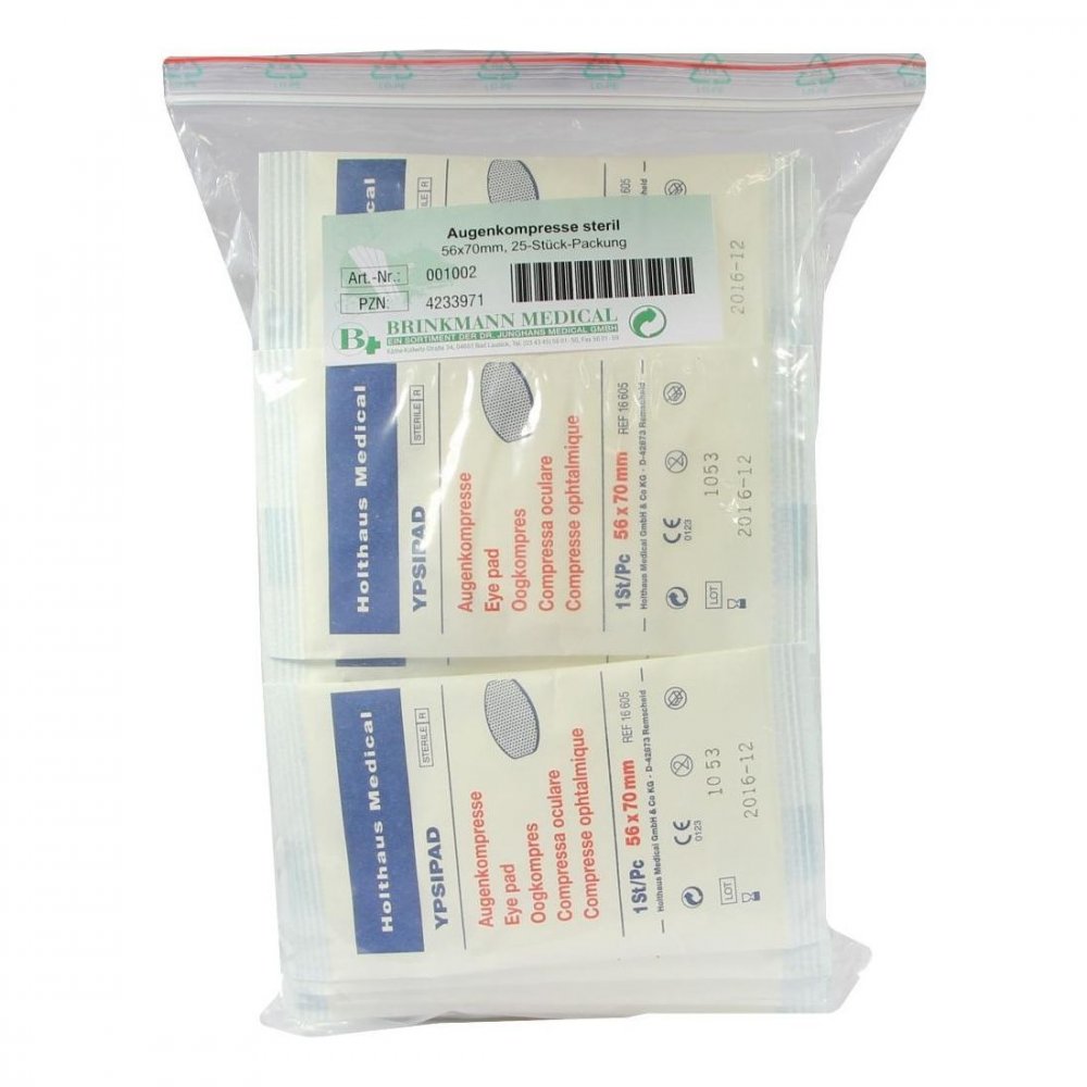 Das Produktfoto zeigt Augenkompressen 56x70 Mm Steril (25 stk) PZN 04233971