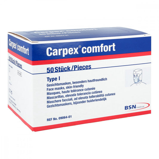 Das Produktfoto zeigt Carpex Comfort Typ 1 Op-Maske (50 stk) PZN 04237555