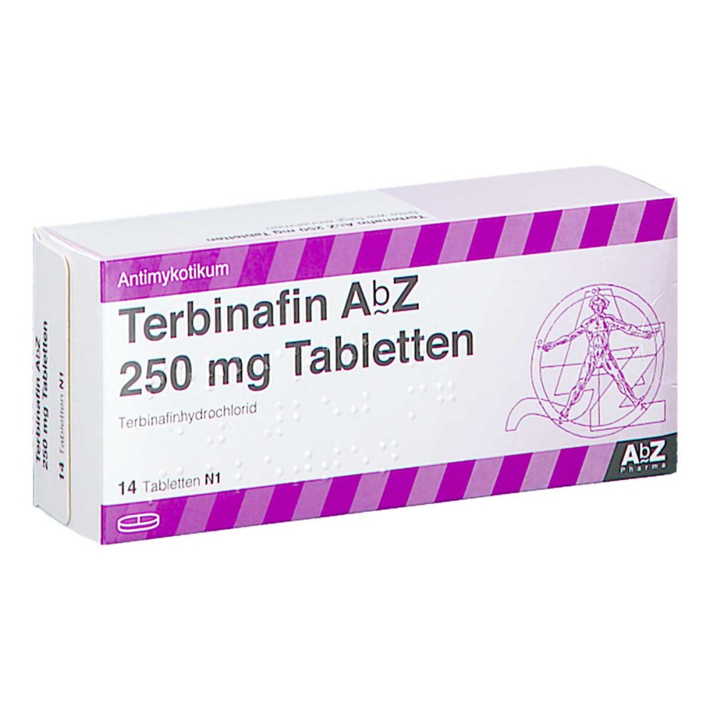 Das Produktfoto zeigt Terbinafin Abz 250 Mg Tabletten (14 stk) PZN 04258669