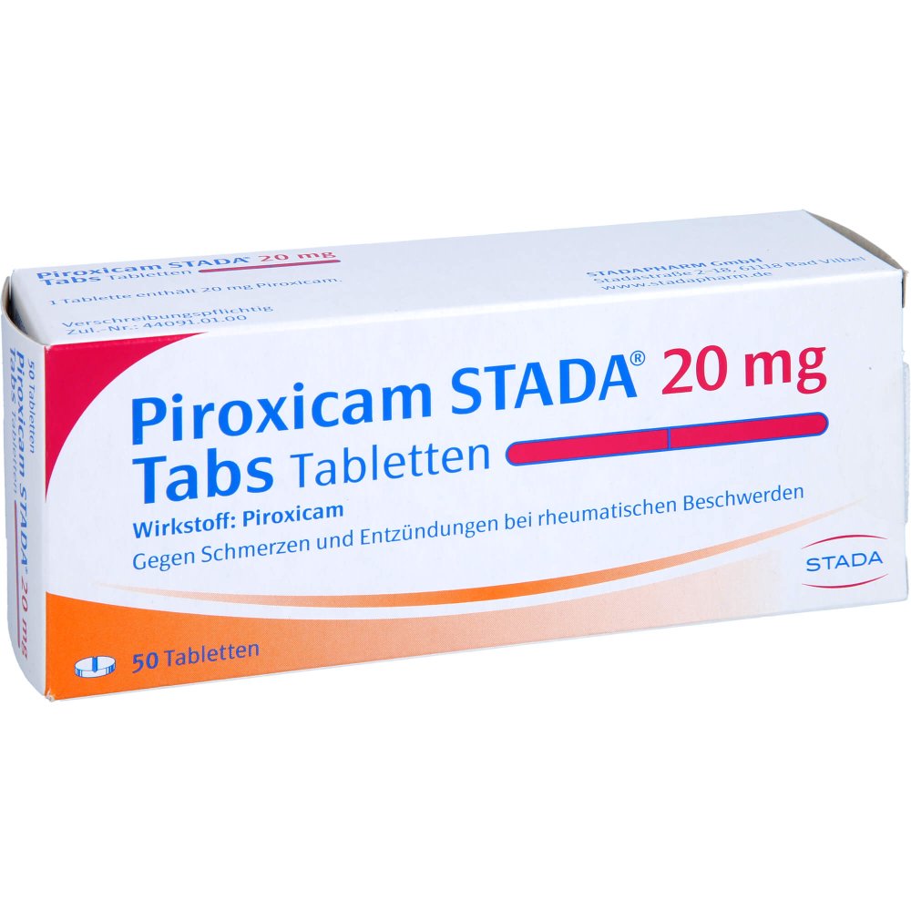 Das Produktfoto zeigt Piroxicam Stada 20 Mg Tabs Tabletten (50 stk) PZN 04259054