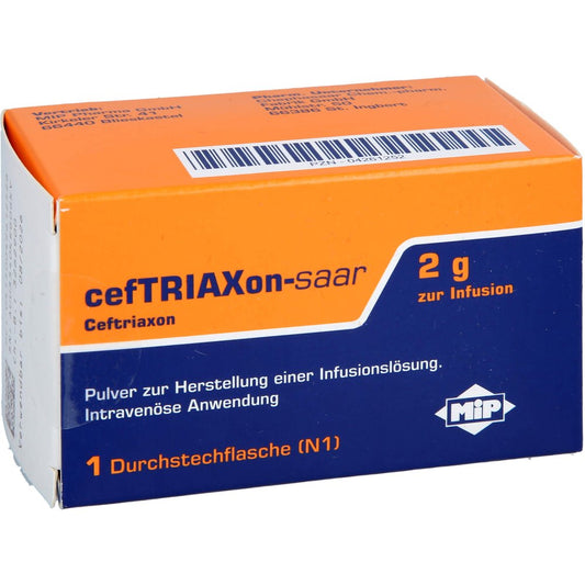 Das Produktfoto zeigt Ceftriaxon-Saar Zur Infusion 2 G P.Z.H.E.Inf.-Lsg. (1X50 ml) PZN 04261252