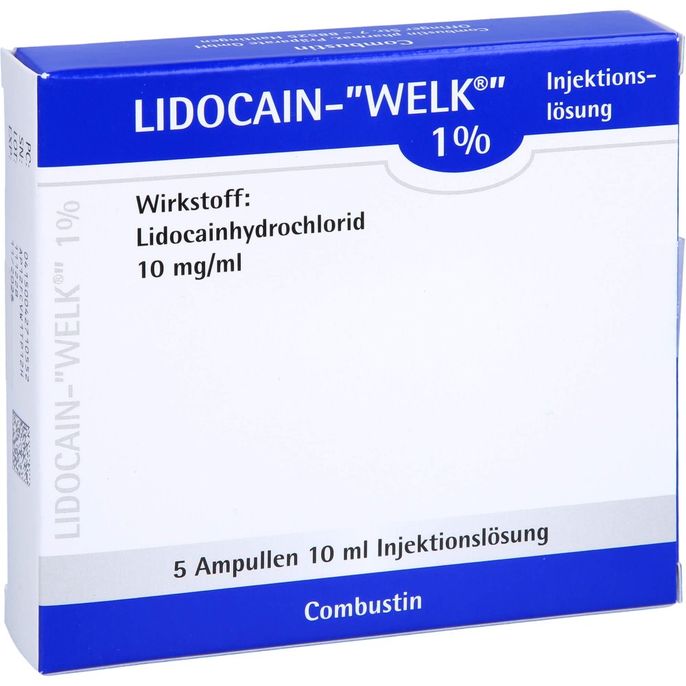 Das Produktfoto zeigt Lidocain Welk 1% Injektionslösung Ampullen (5X10 ml) PZN 04271055