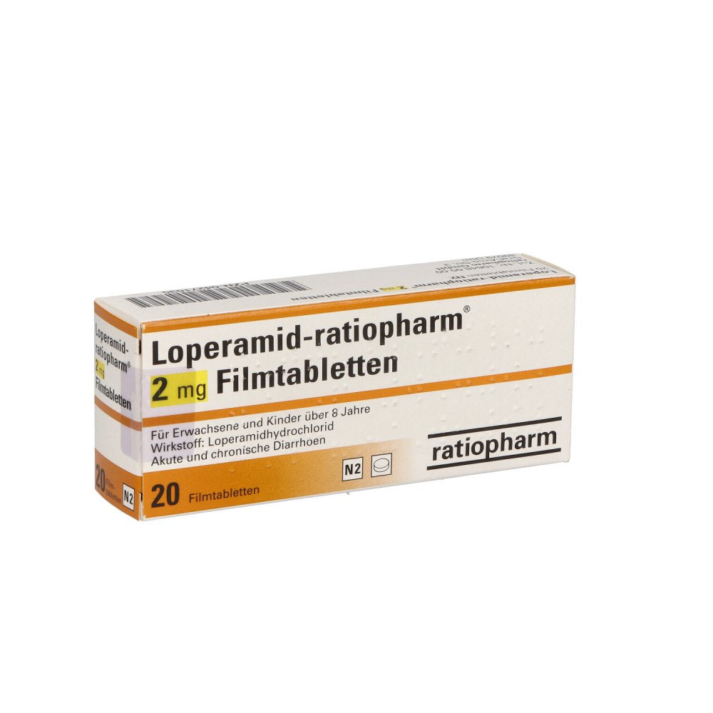 Das Produktfoto zeigt Loperamid-Ratiopharm 2 Mg Filmtabletten (20 stk) PZN 04271635