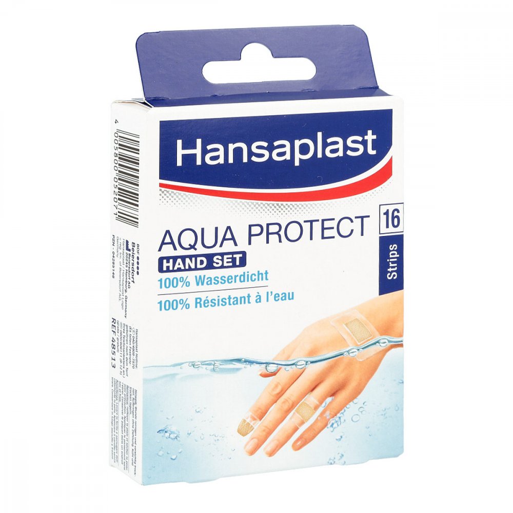 Das Produktfoto zeigt Hansaplast Aqua Protect Pflaster Hand Set (16 stk) PZN 04285146
