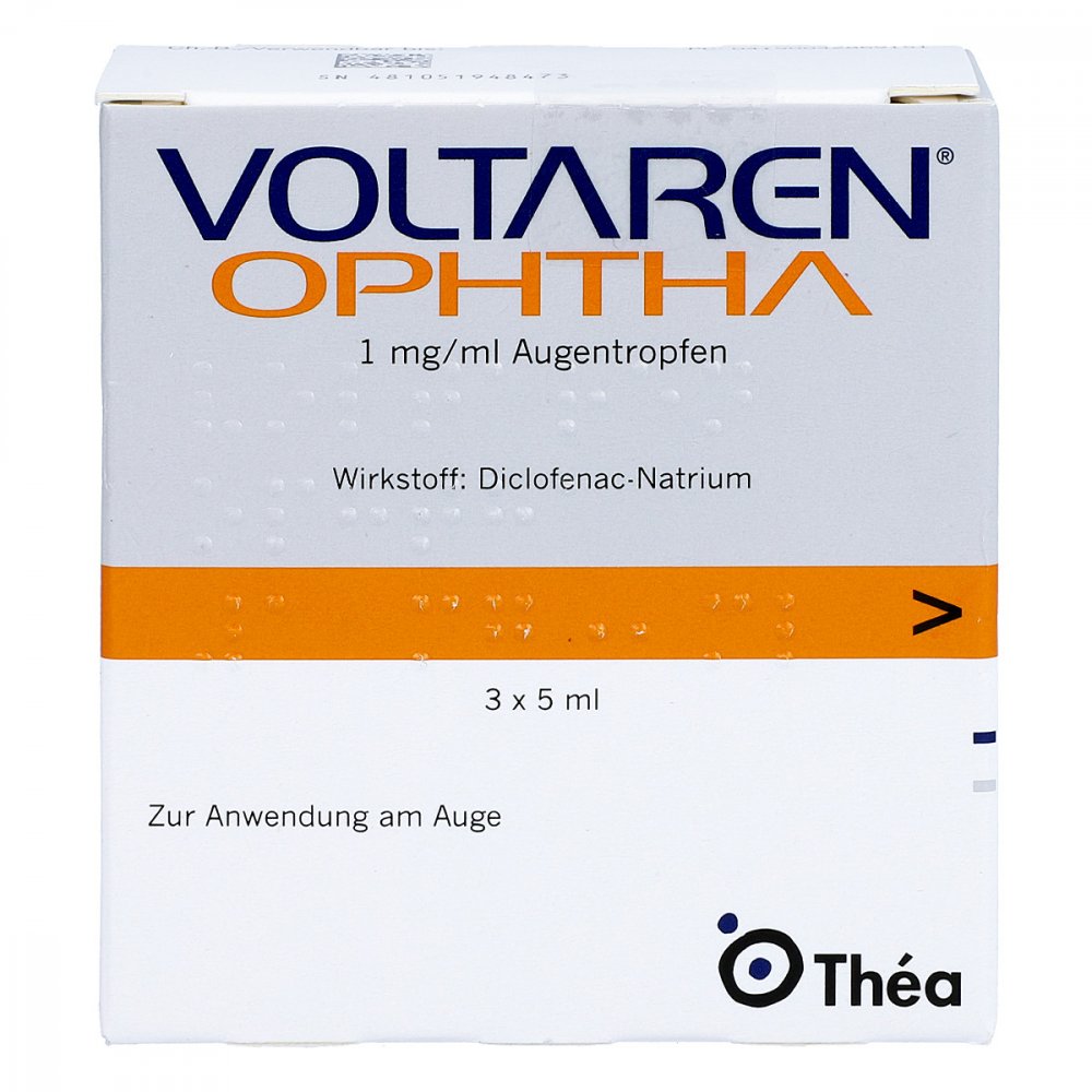 Das Produktfoto zeigt Voltaren Ophtha Augentropfen (3X5 ml) PZN 04286915