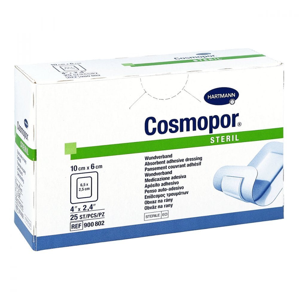 Das Produktfoto zeigt Cosmopor Steril Wundverband 6x10 Cm (25 stk) PZN 04302011
