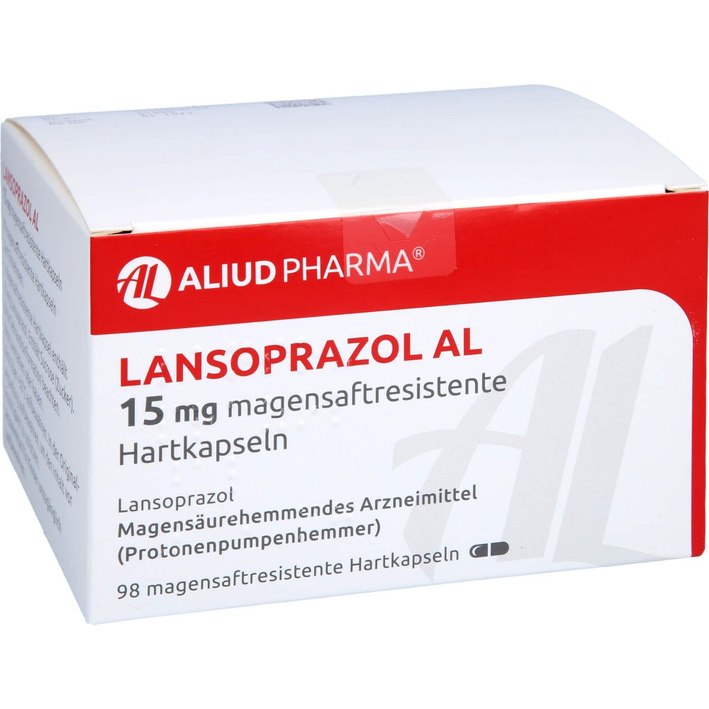 Das Produktfoto zeigt Lansoprazol Al 15 Mg Magensaftresistente Hartkaps. (98 stk) PZN 04306612