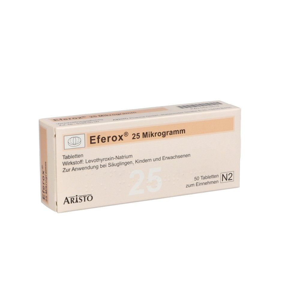 Das Produktfoto zeigt Eferox 25 Mikrogramm Tabletten (50 stk) PZN 04315019