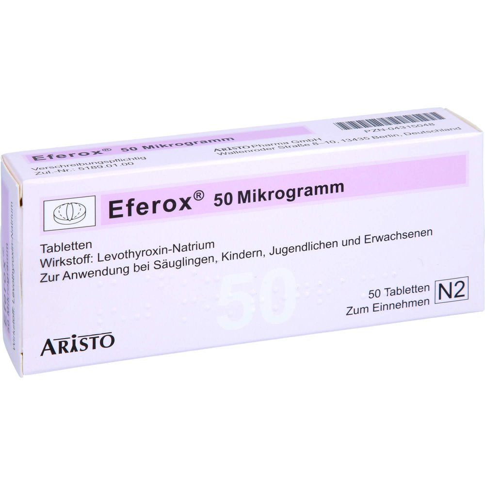 Das Produktfoto zeigt Eferox 50 Mikrogramm Tabletten (50 stk) PZN 04315048