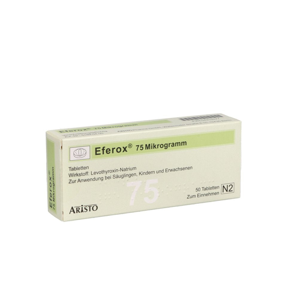 Das Produktfoto zeigt Eferox 75 Mikrogramm Tabletten (50 stk) PZN 04315077