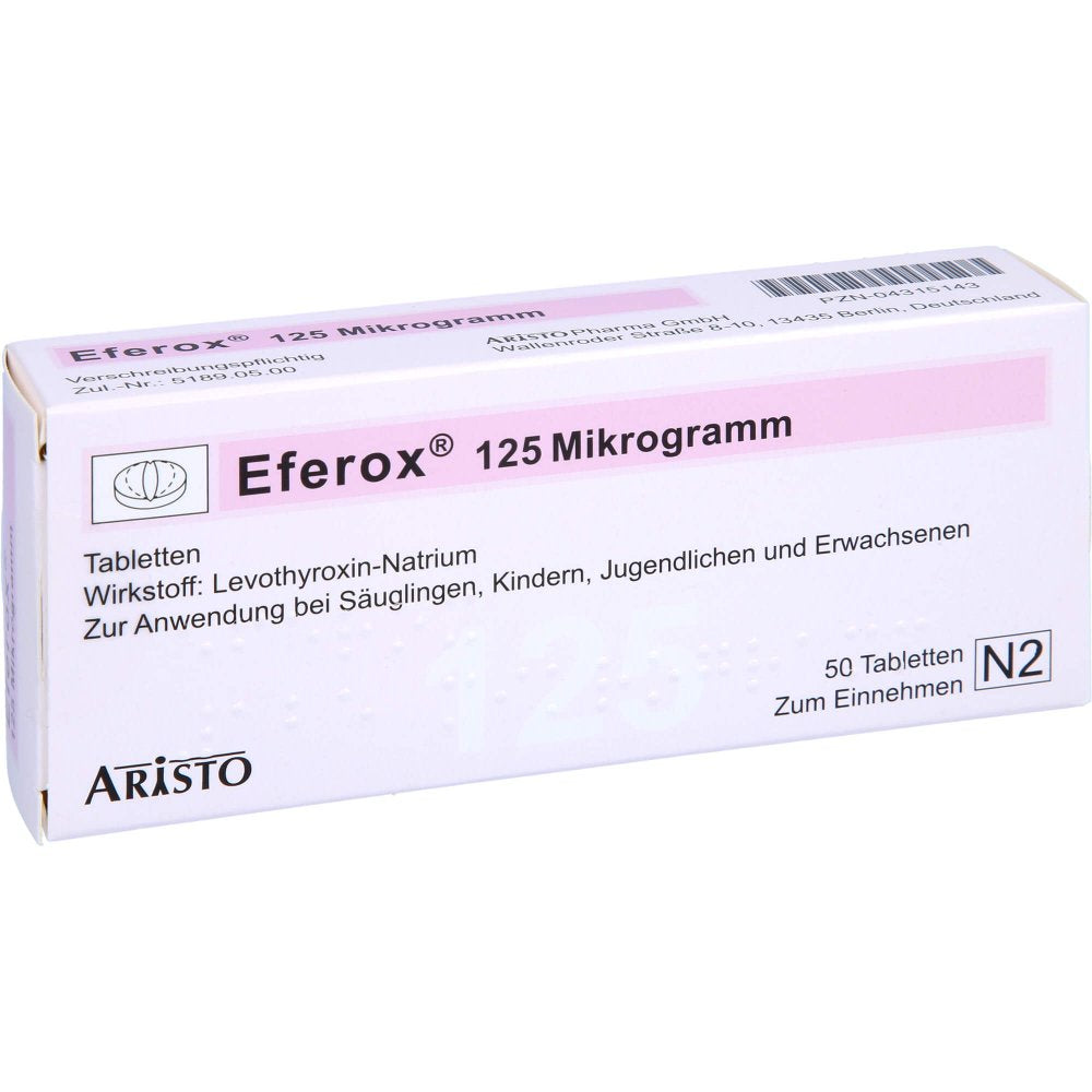 Das Produktfoto zeigt Eferox 125 Mikrogramm Tabletten (50 stk) PZN 04315143