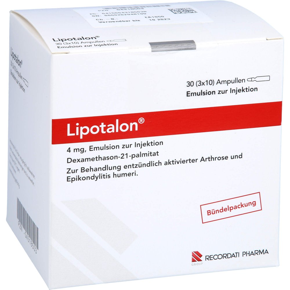 Das Produktfoto zeigt Lipotalon 4 Mg Emulsion Zur Injektion Ampullen (30X1 ml) PZN 04318503