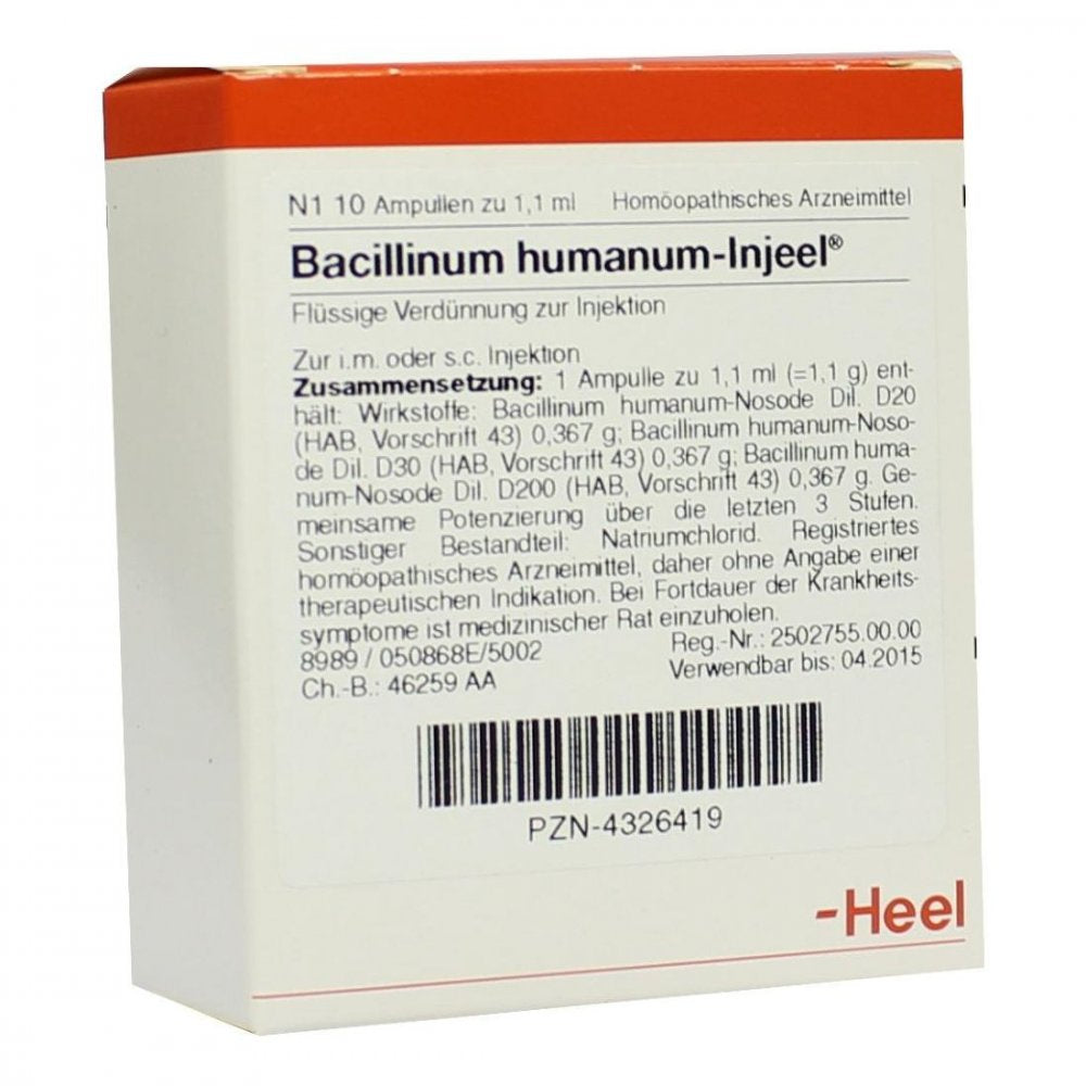 Das Produktfoto zeigt Bacillinum Humanum Injeel Ampullen (10 stk) PZN 04326419