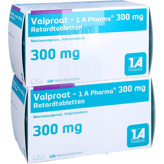 Das Produktfoto zeigt Valproat-1a Pharma 300 Mg Retardtabletten (200 stk) PZN 04343926