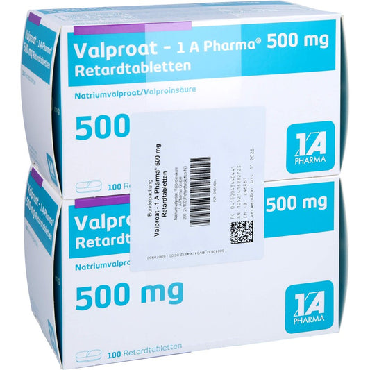Das Produktfoto zeigt Valproat-1a Pharma 500 Mg Retardtabletten (200 stk) PZN 04344044