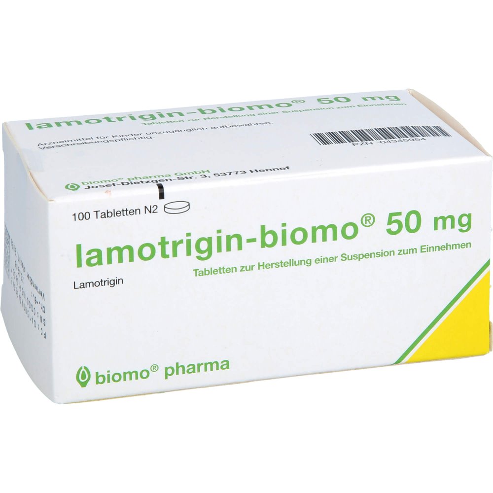 Das Produktfoto zeigt Lamotrigin-Biomo 50 Mg Tbl.Z.Herst.E.Susp.Z.Einn. (100 stk) PZN 04345954
