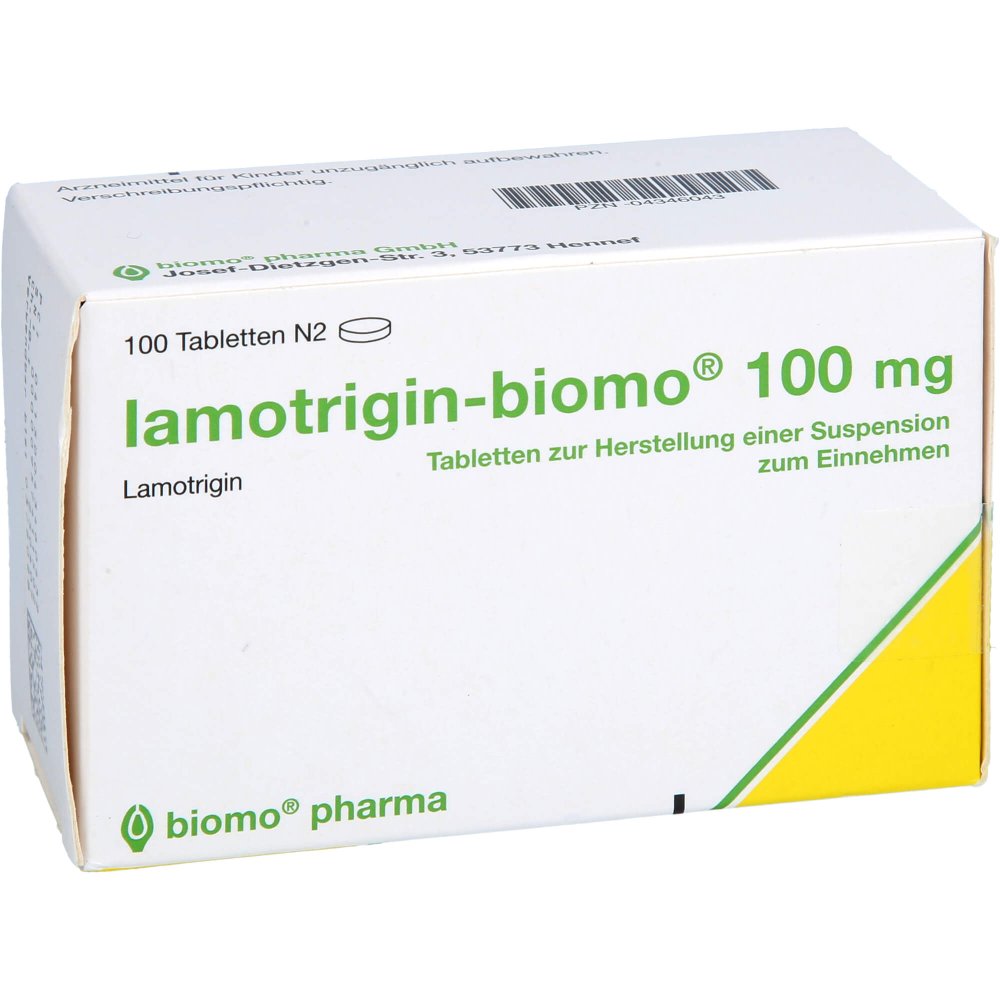 Das Produktfoto zeigt Lamotrigin-Biomo 100 Mg Tbl.Z.Herst.E.Susp.Z.Einn. (100 stk) PZN 04346043