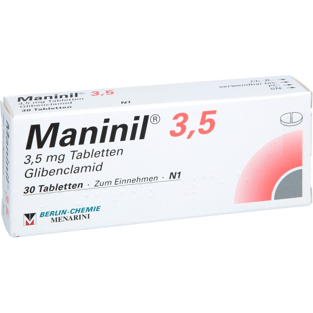 Das Produktfoto zeigt Maninil 3,5 Tabletten (30 stk) PZN 04346296