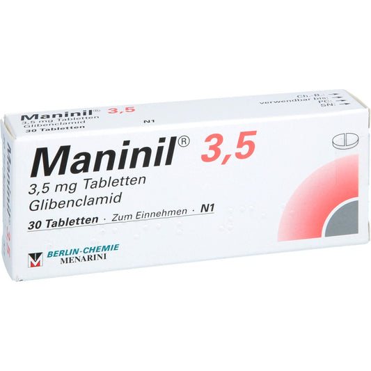 Das Produktfoto zeigt Maninil 3,5 Tabletten (30 stk) PZN 04346296