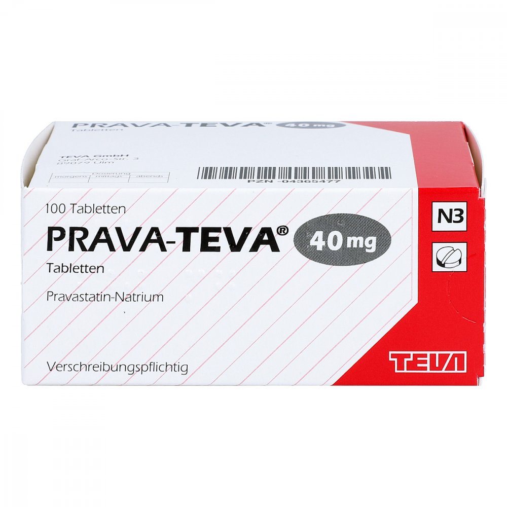 Das Produktfoto zeigt Prava Teva 40 Mg Tabletten (100 stk) PZN 04365477