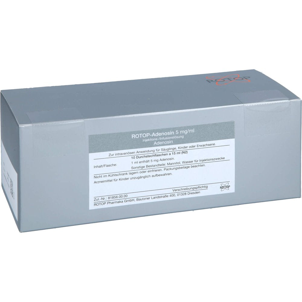 Das Produktfoto zeigt Rotop-Adenosin 5 Mg/Ml Injektions-/Infusionslsg. (10X15 ml) PZN 04369624