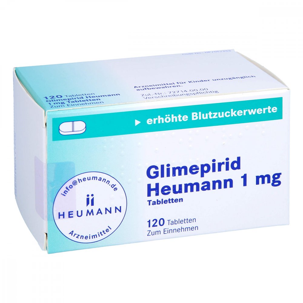 Das Produktfoto zeigt Glimepirid Heumann 1 Mg Tabletten (120 stk) PZN 04378801