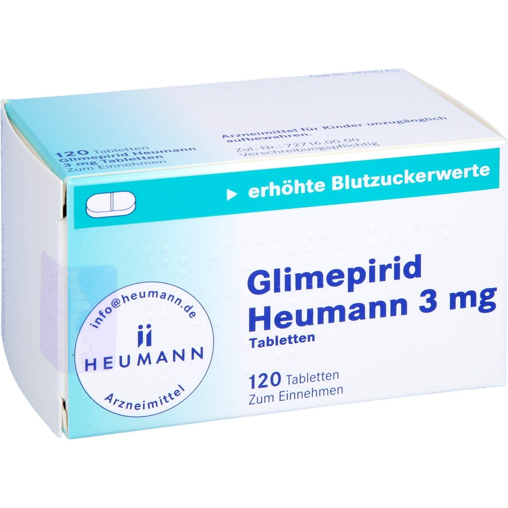 Das Produktfoto zeigt Glimepirid Heumann 3 Mg Tabletten (120 stk) PZN 04378882